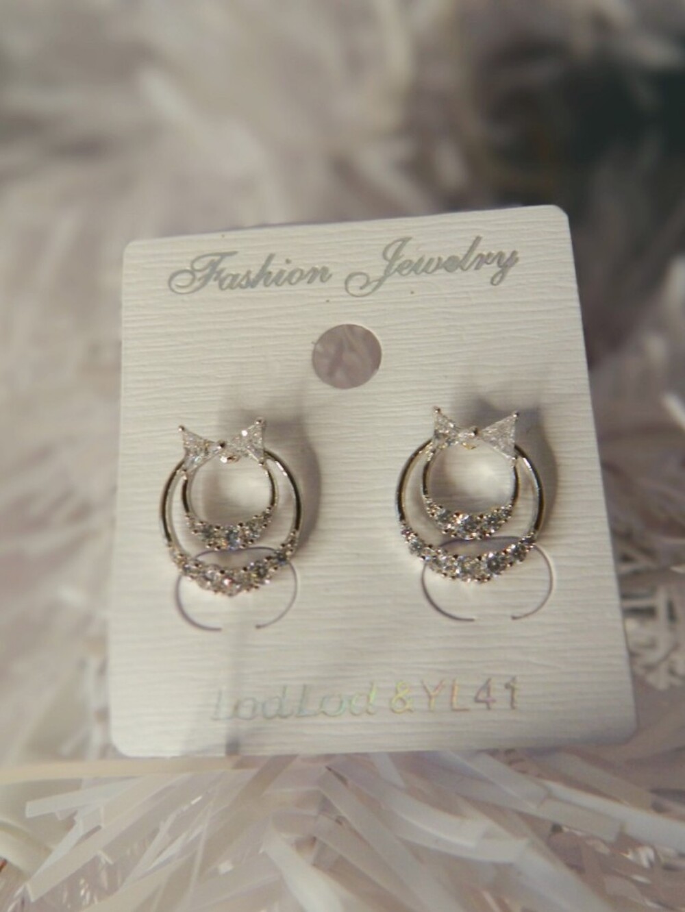 Fashion Jewelry Silver Cat Ear Hoop Earrings with Crystal Details